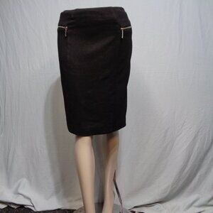 Michael Kors black midi pencil skirt with gold zippers in size 4